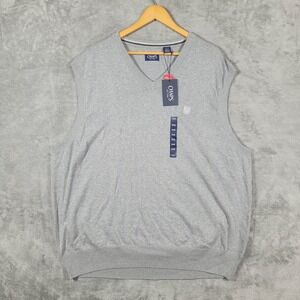 Chaps Sweater Vest Mens 3XB Light Gray V-Neck Big & Tall Cotton Knit Logo